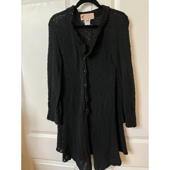 Y2K World Folk Art Cardigan Womens S/M Black Open Knit Fairy Whimsigoth Flowy - Picture 1 of 14